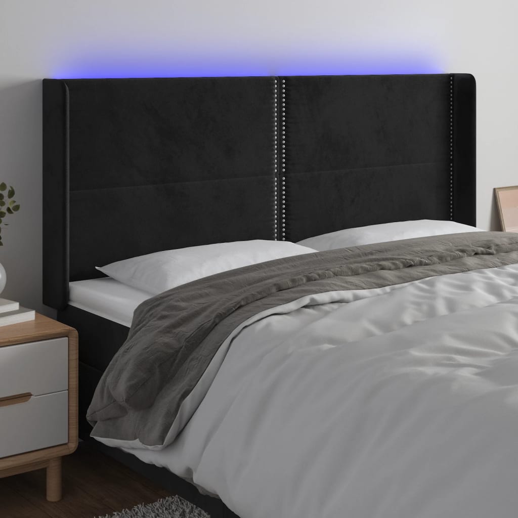 Hoofdbord LED 183x16x118/128 cm fluweel zwart is nu te koop bij PeponiXL, paradijselijk wonen!