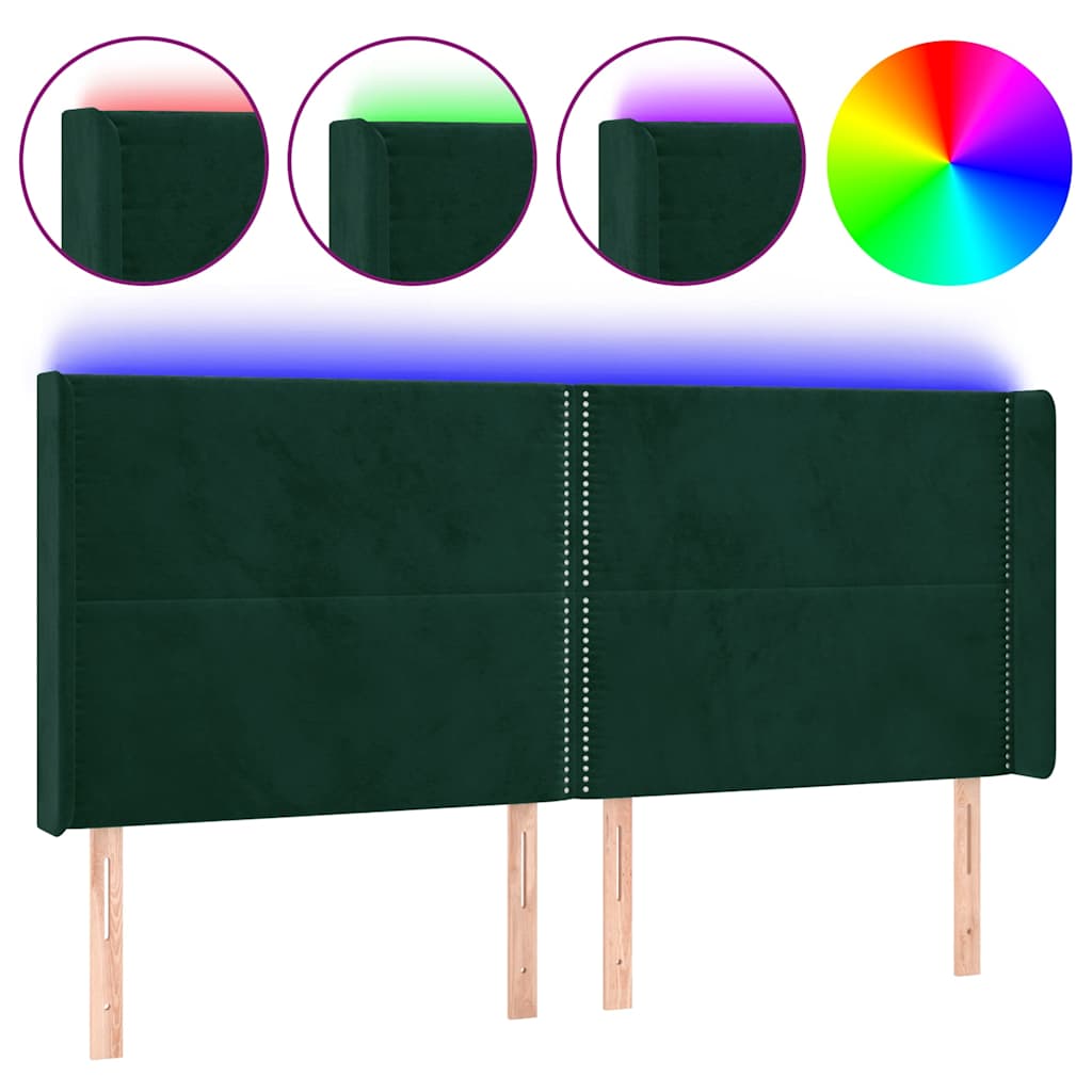 Hoofdbord LED 183x16x118/128 cm fluweel donkergroen is nu te koop bij PeponiXL, paradijselijk wonen!