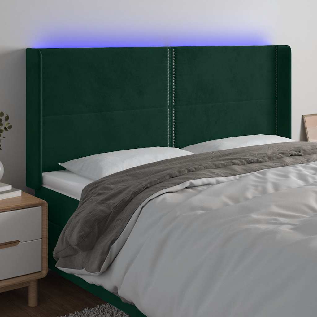 Hoofdbord LED 183x16x118/128 cm fluweel donkergroen is nu te koop bij PeponiXL, paradijselijk wonen!
