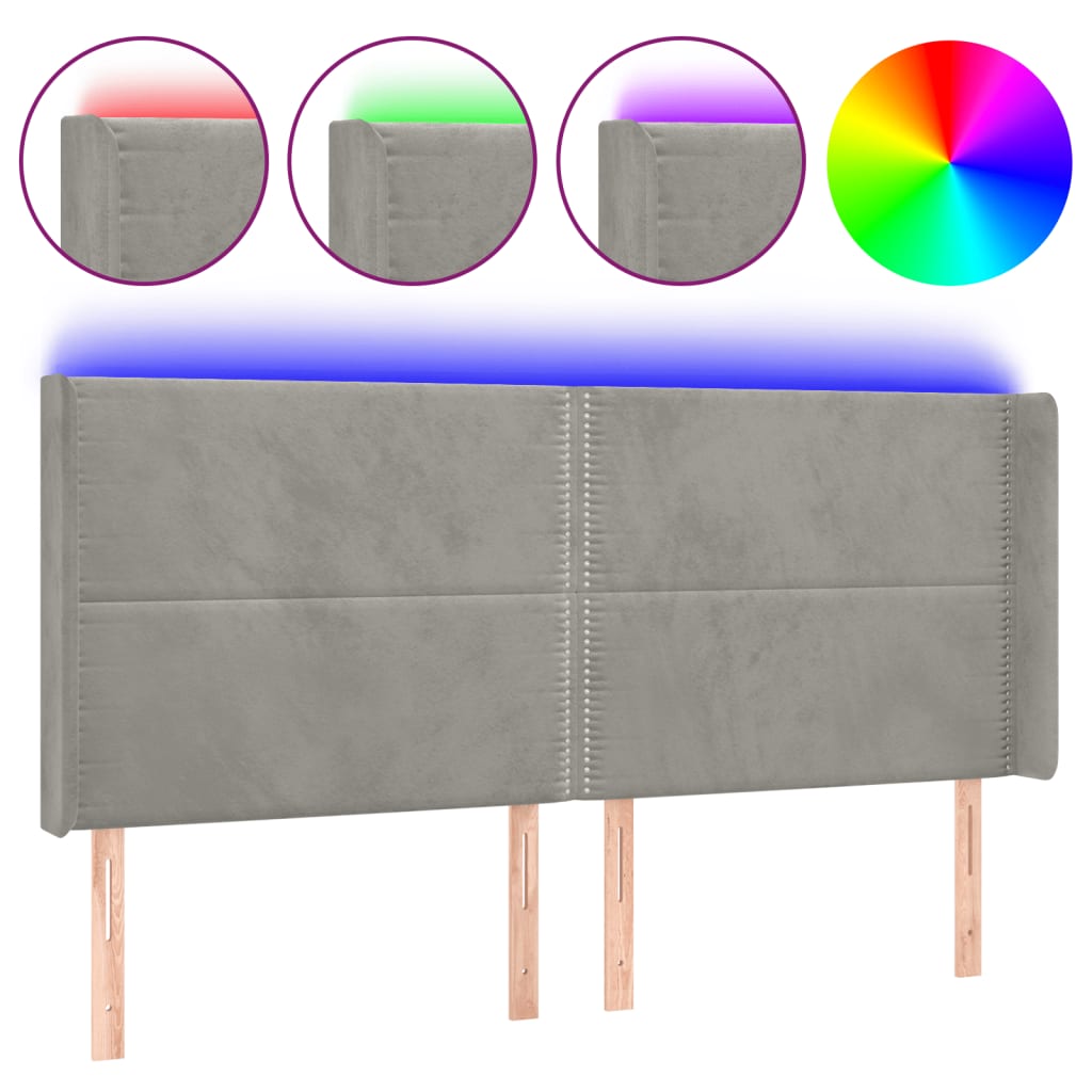 Hoofdbord LED 203x16x118/128 cm fluweel lichtgrijs is nu te koop bij PeponiXL, paradijselijk wonen!