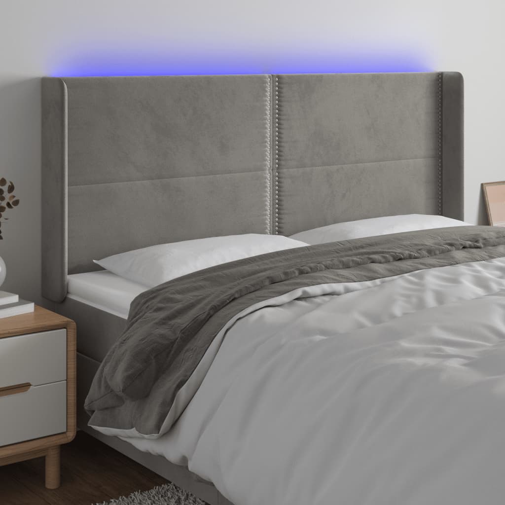 Hoofdbord LED 203x16x118/128 cm fluweel lichtgrijs is nu te koop bij PeponiXL, paradijselijk wonen!
