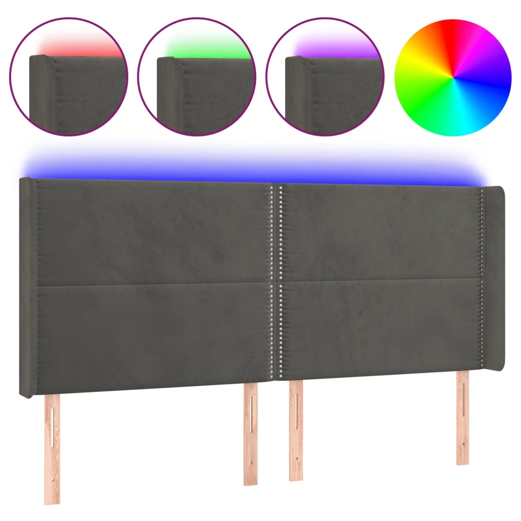 Hoofdbord LED 203x16x118/128 cm fluweel donkergrijs is nu te koop bij PeponiXL, paradijselijk wonen!