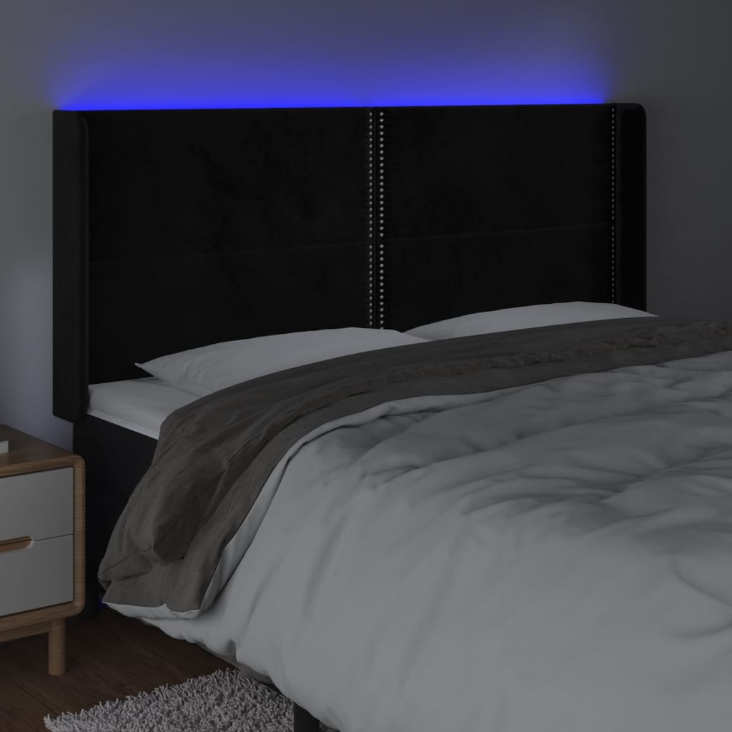 Hoofdbord LED 203x16x118/128 cm fluweel zwart is nu te koop bij PeponiXL, paradijselijk wonen!