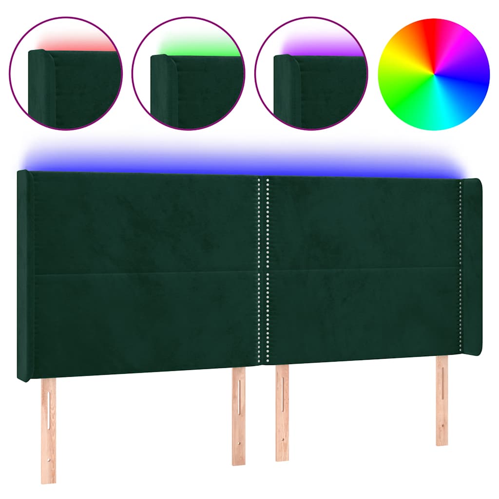 Hoofdbord LED 203x16x118/128 cm fluweel donkergroen is nu te koop bij PeponiXL, paradijselijk wonen!