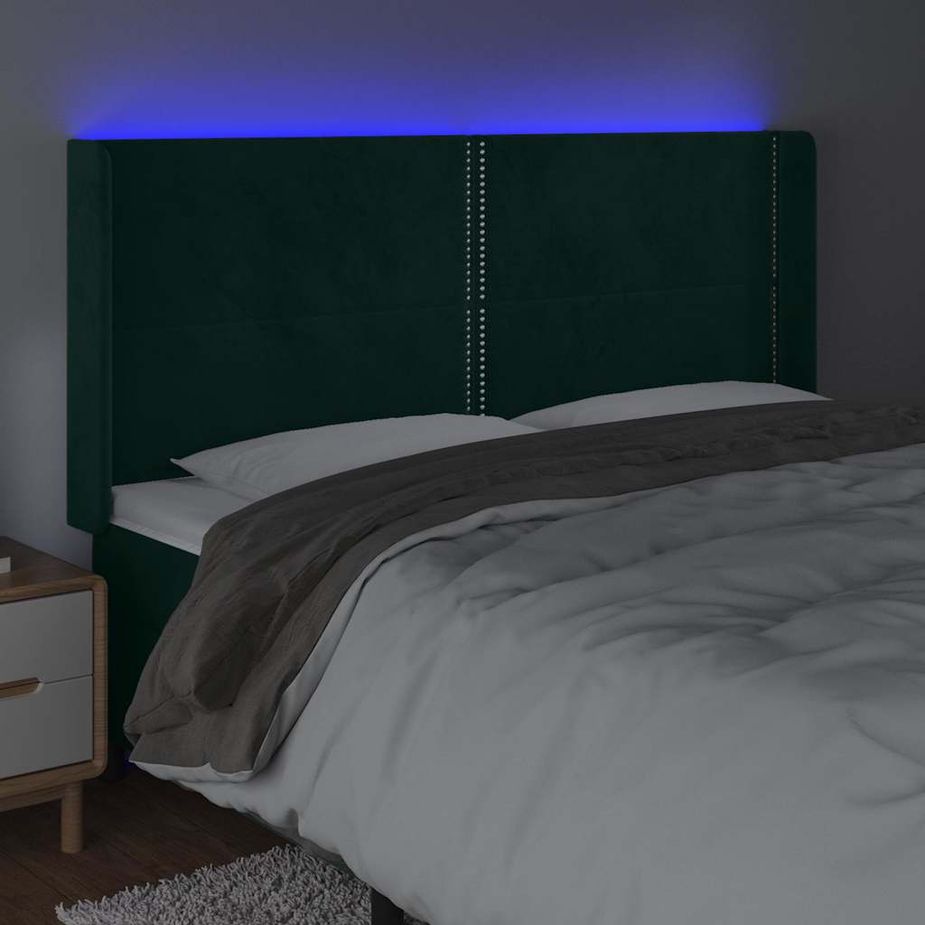 Hoofdbord LED 203x16x118/128 cm fluweel donkergroen is nu te koop bij PeponiXL, paradijselijk wonen!