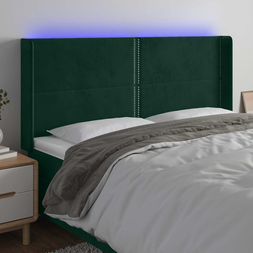 Hoofdbord LED 203x16x118/128 cm fluweel donkergroen is nu te koop bij PeponiXL, paradijselijk wonen!