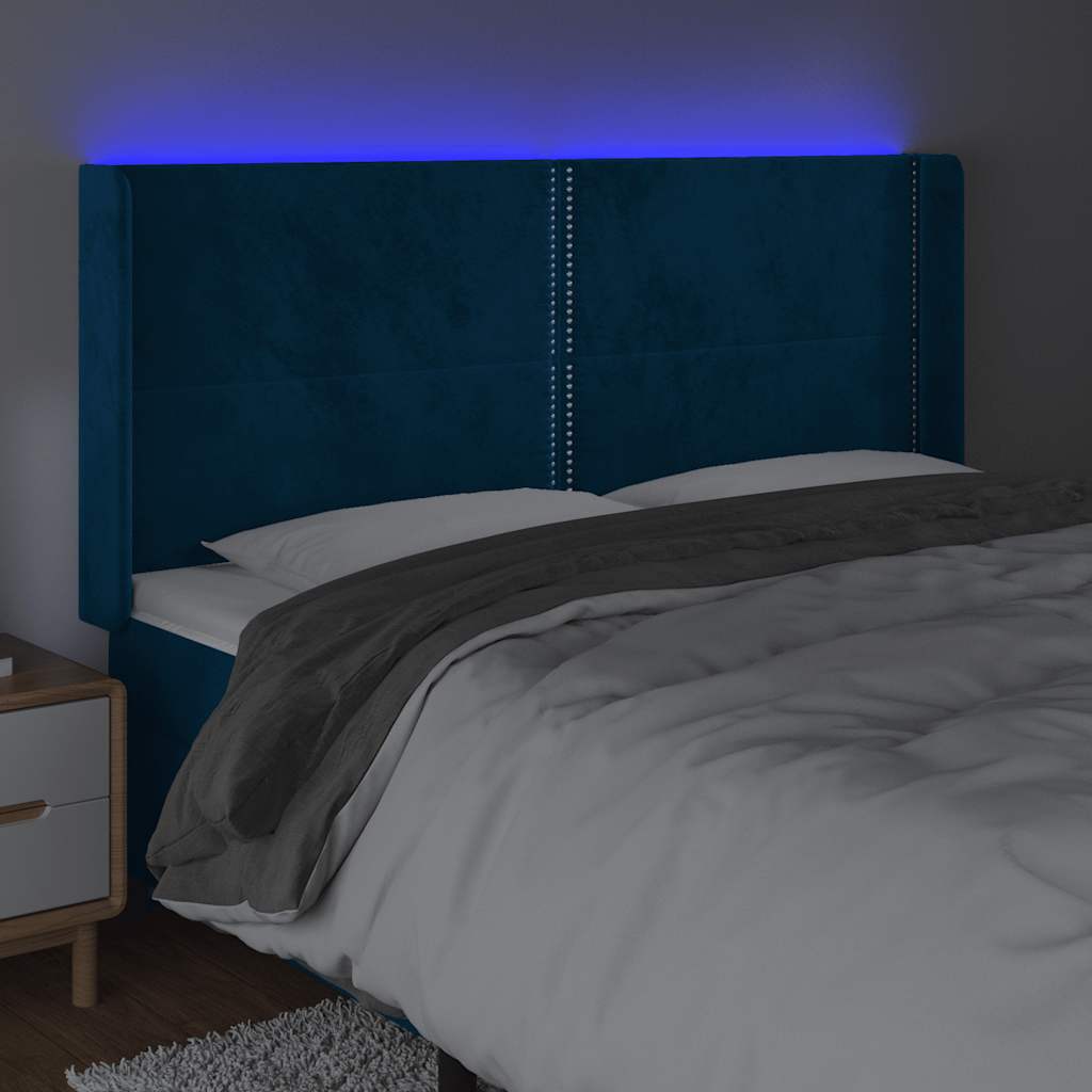 Hoofdbord LED 203x16x118/128 cm fluweel donkerblauw is nu te koop bij PeponiXL, paradijselijk wonen!