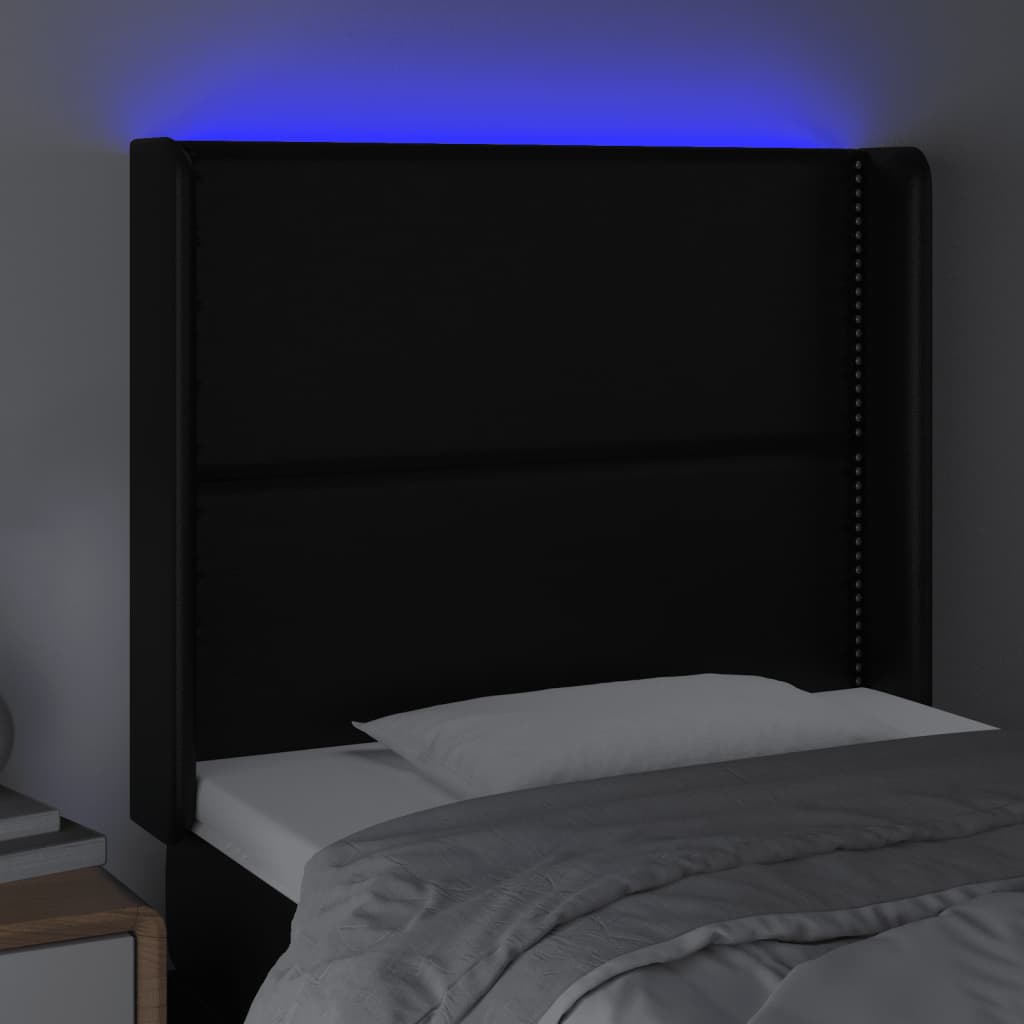 Hoofdbord LED 93x16x118/128 cm kunstleer zwart is nu te koop bij PeponiXL, paradijselijk wonen!