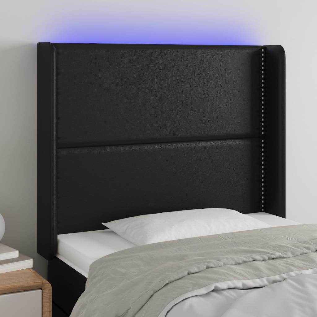 Hoofdbord LED 103x16x118/128 cm kunstleer zwart is nu te koop bij PeponiXL, paradijselijk wonen!