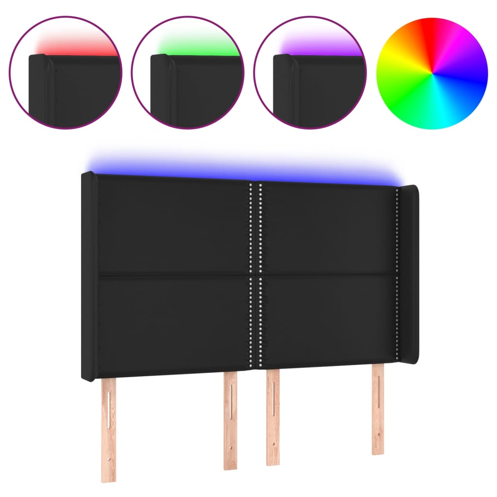 Hoofdbord LED 147x16x118/128 cm kunstleer zwart is nu te koop bij PeponiXL, paradijselijk wonen!