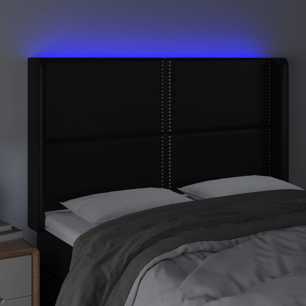 Hoofdbord LED 147x16x118/128 cm kunstleer zwart is nu te koop bij PeponiXL, paradijselijk wonen!