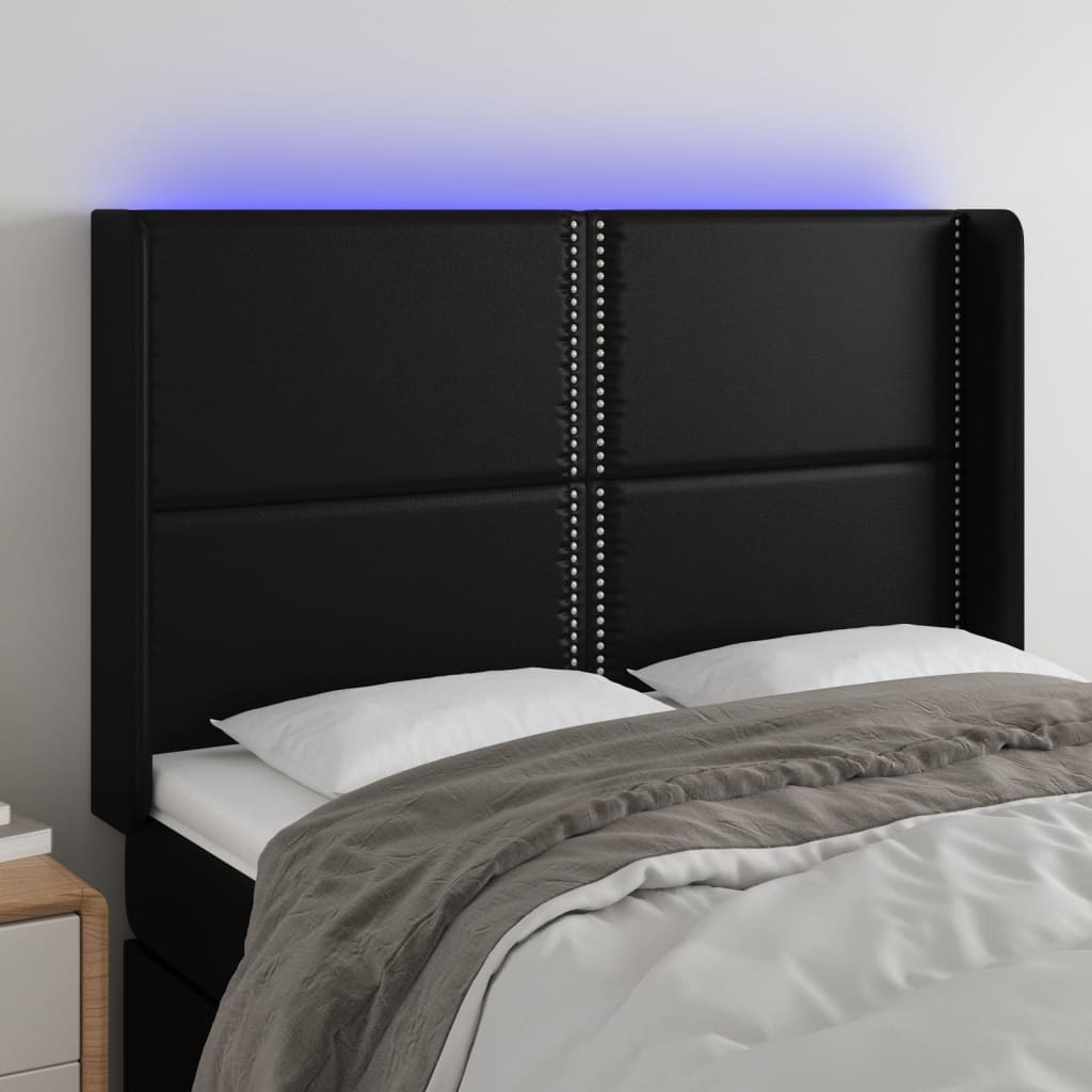 Hoofdbord LED 147x16x118/128 cm kunstleer zwart is nu te koop bij PeponiXL, paradijselijk wonen!