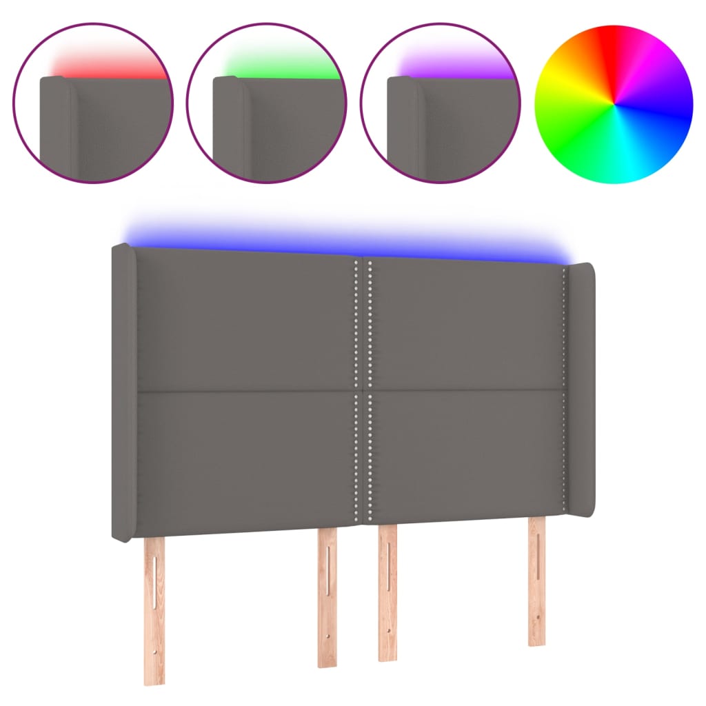 Hoofdbord LED 147x16x118/128 cm kunstleer grijs is nu te koop bij PeponiXL, paradijselijk wonen!