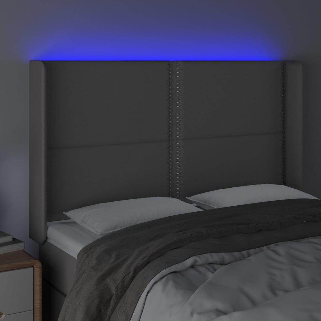 Hoofdbord LED 147x16x118/128 cm kunstleer grijs is nu te koop bij PeponiXL, paradijselijk wonen!