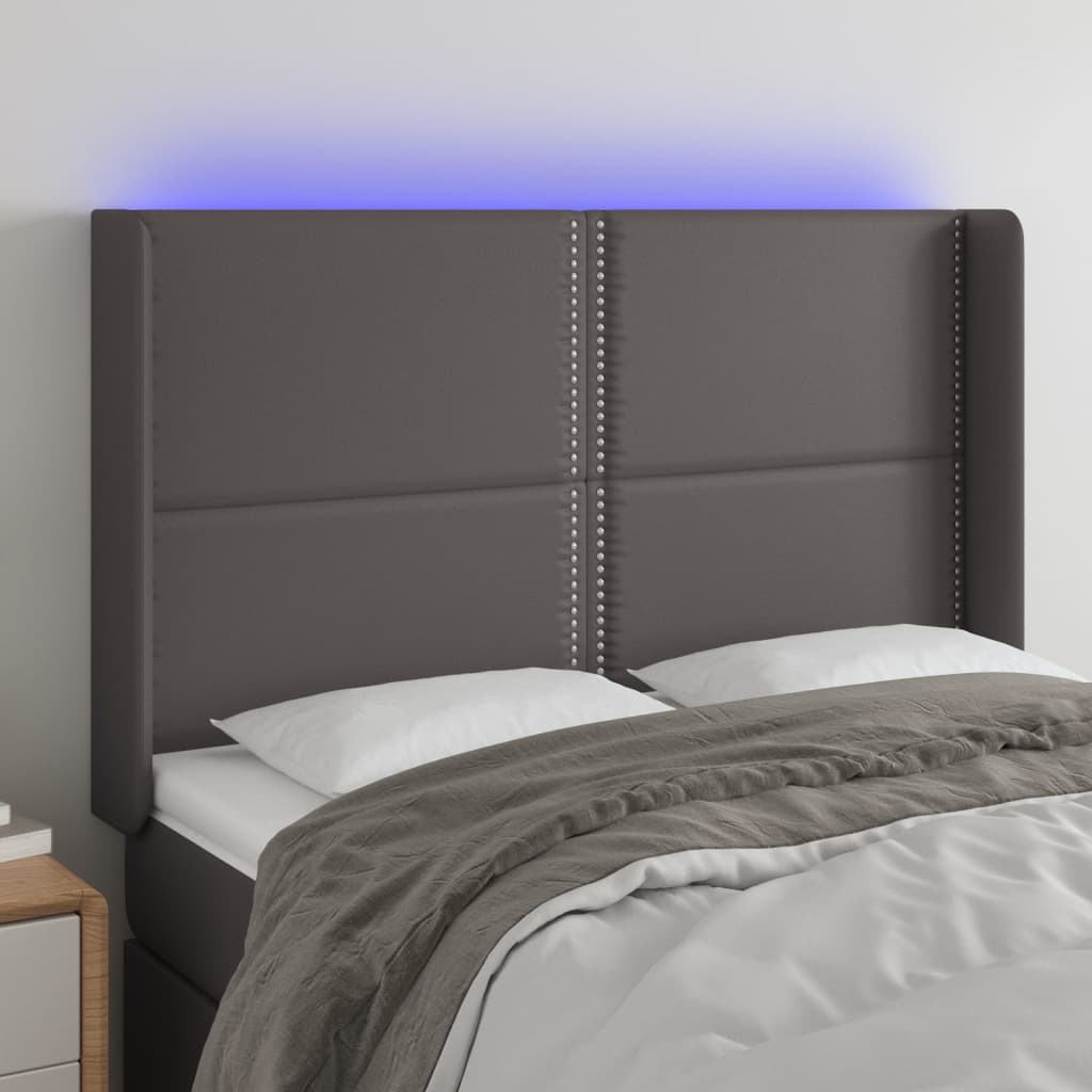 Hoofdbord LED 147x16x118/128 cm kunstleer grijs is nu te koop bij PeponiXL, paradijselijk wonen!