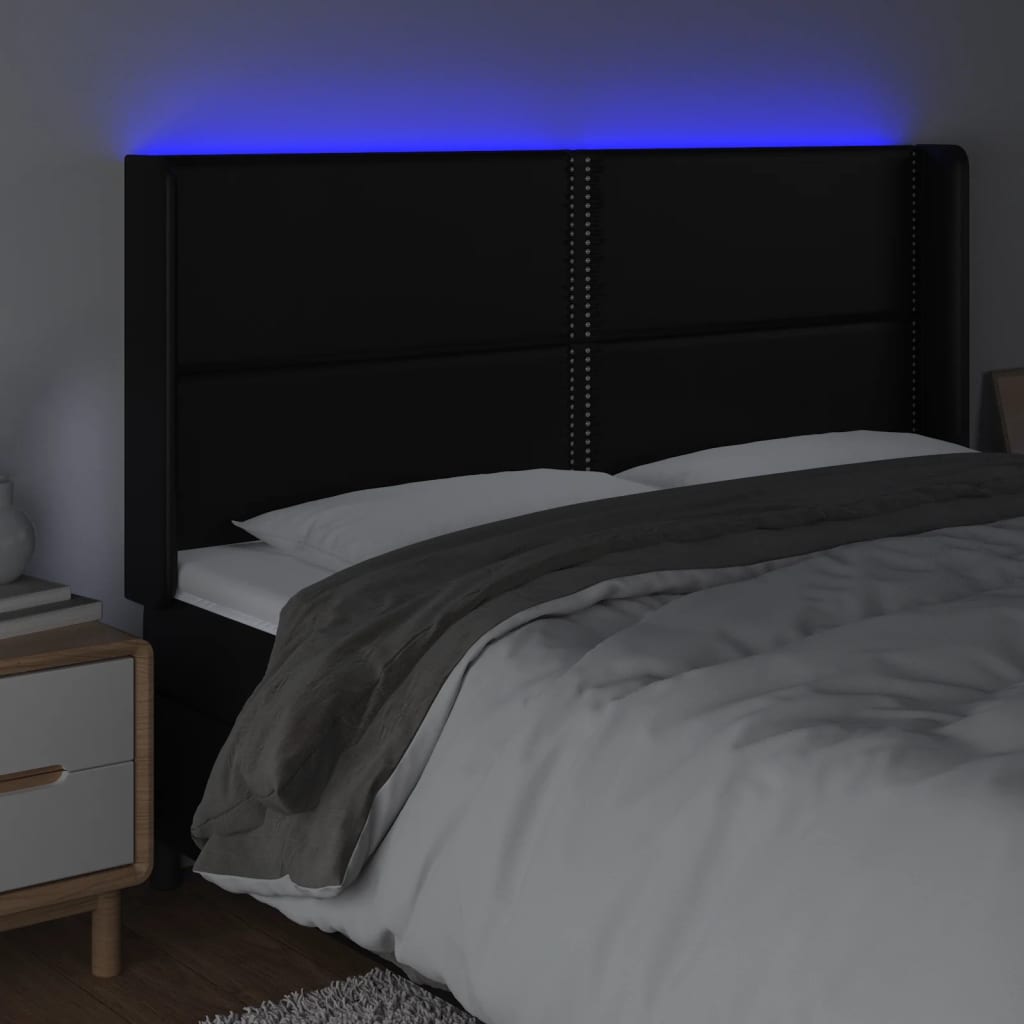 Hoofdbord LED 183x16x118/128 cm kunstleer zwart is nu te koop bij PeponiXL, paradijselijk wonen!