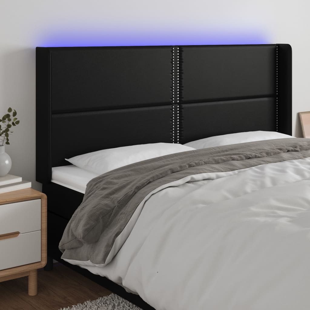 Hoofdbord LED 183x16x118/128 cm kunstleer zwart is nu te koop bij PeponiXL, paradijselijk wonen!