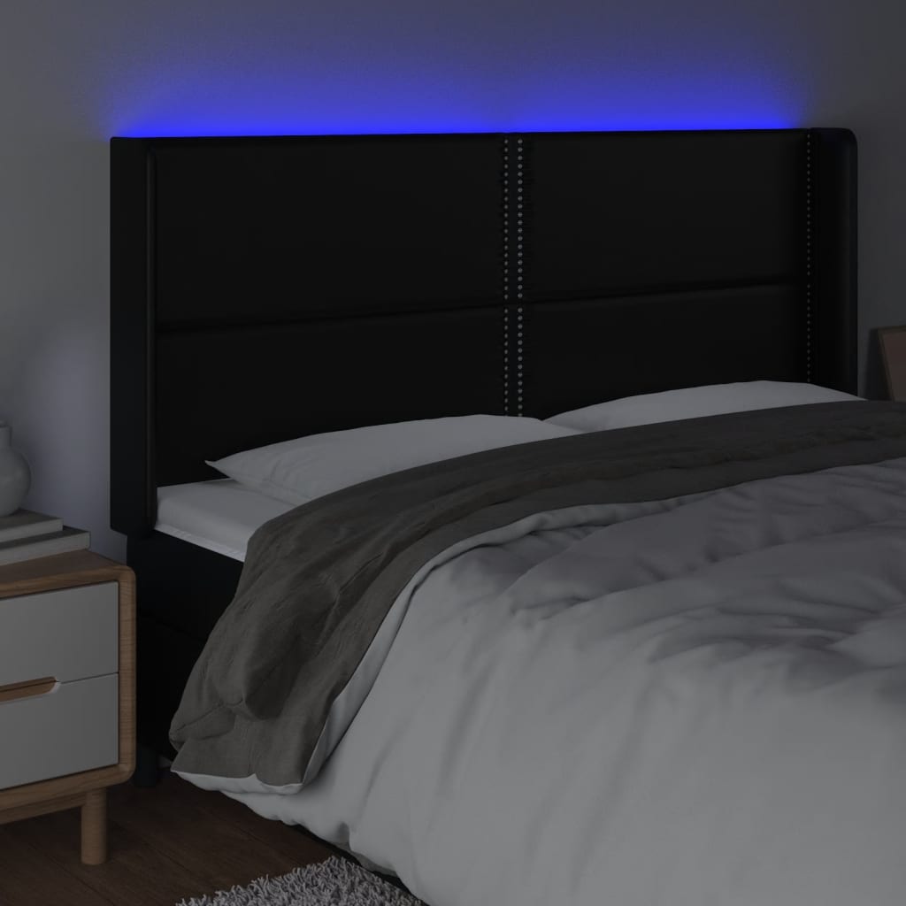 Hoofdbord LED 203x16x118/128 cm kunstleer zwart is nu te koop bij PeponiXL, paradijselijk wonen!