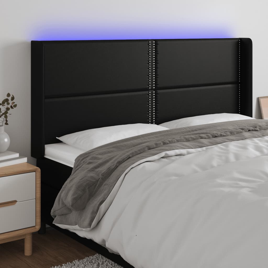 Hoofdbord LED 203x16x118/128 cm kunstleer zwart is nu te koop bij PeponiXL, paradijselijk wonen!