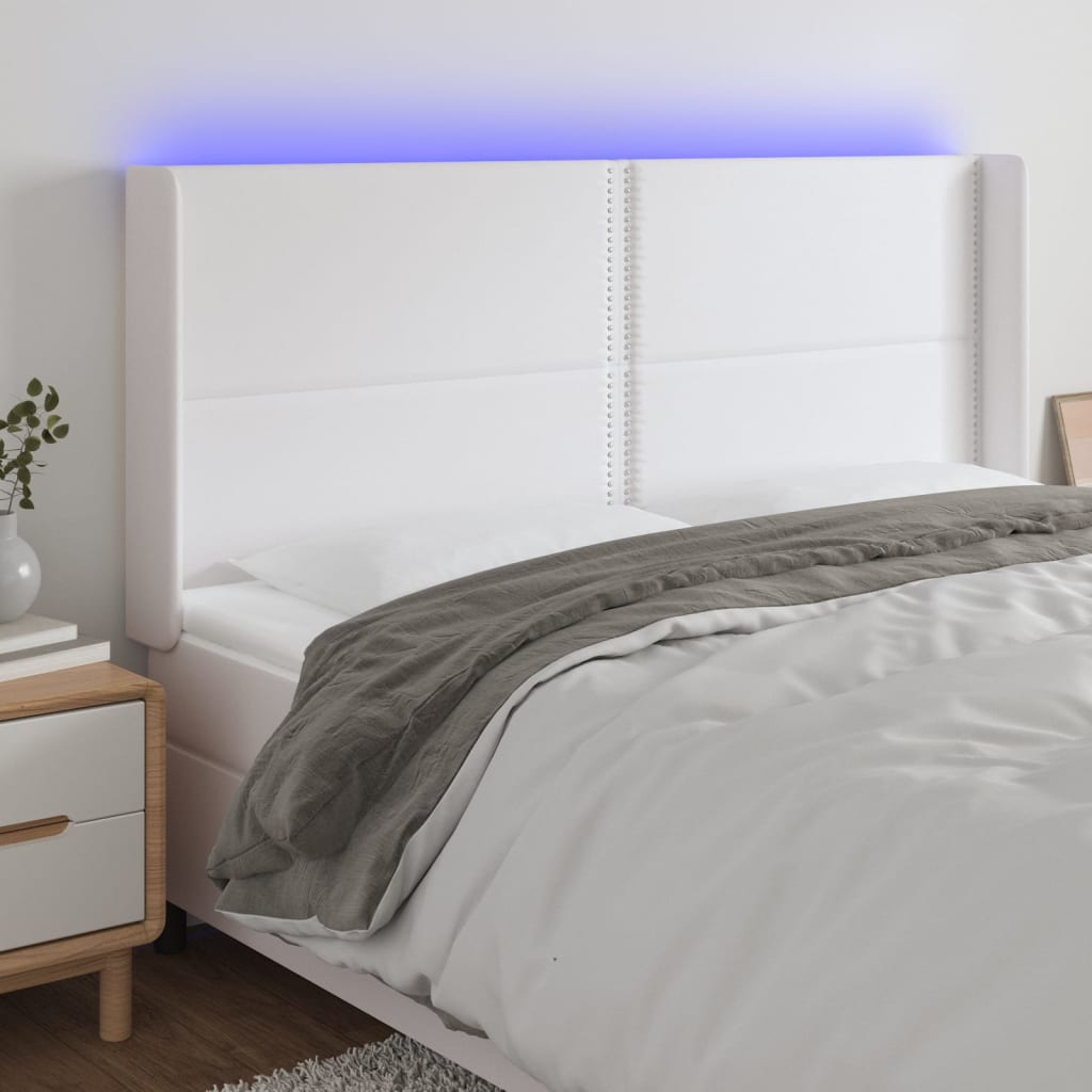 Hoofdbord LED 203x16x118/128 cm kunstleer wit is nu te koop bij PeponiXL, paradijselijk wonen!
