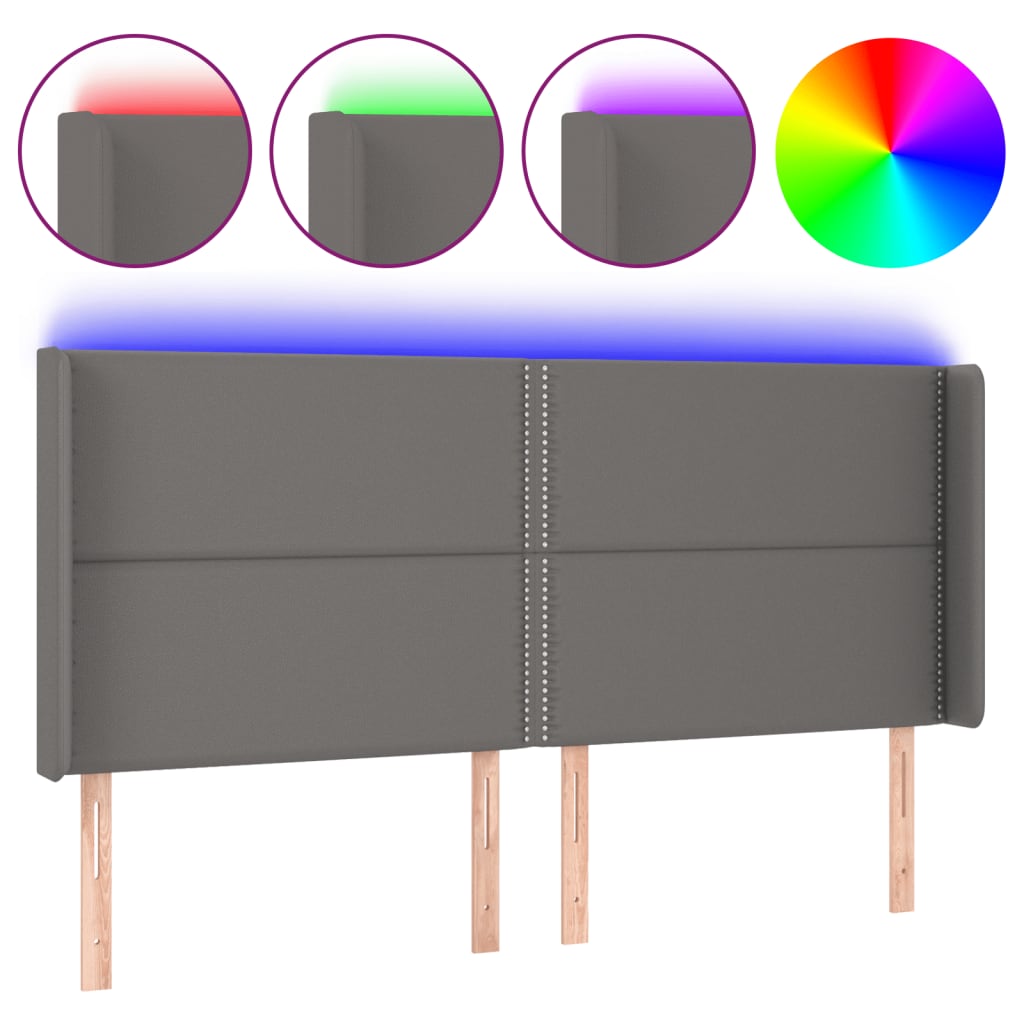 Hoofdbord LED 203x16x118/128 cm kunstleer grijs is nu te koop bij PeponiXL, paradijselijk wonen!