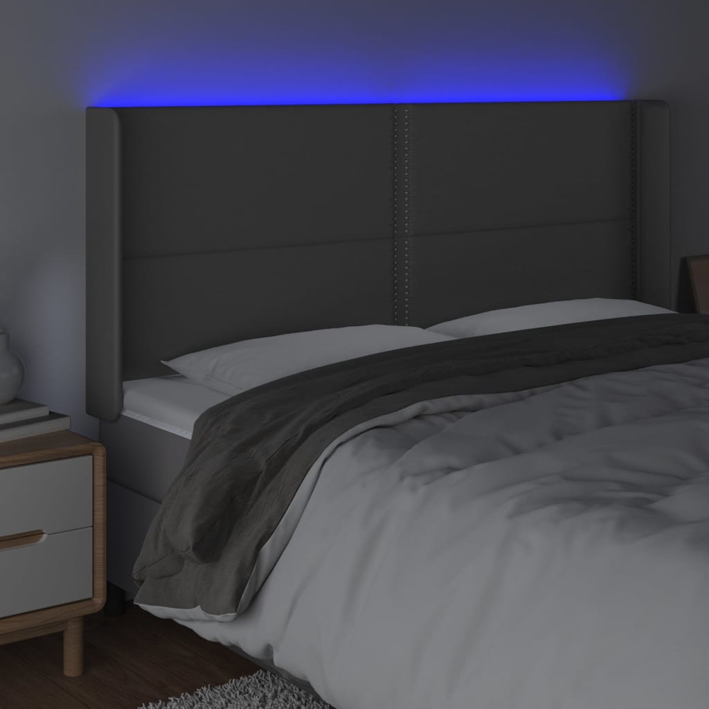 Hoofdbord LED 203x16x118/128 cm kunstleer grijs is nu te koop bij PeponiXL, paradijselijk wonen!