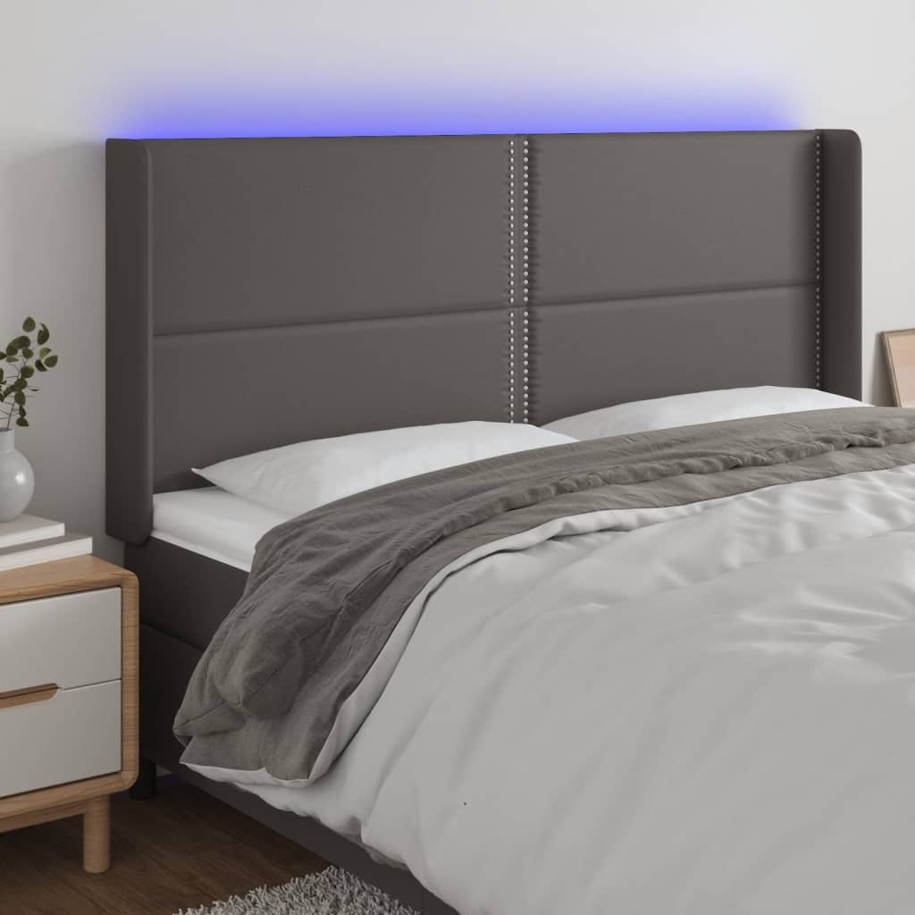 Hoofdbord LED 203x16x118/128 cm kunstleer grijs is nu te koop bij PeponiXL, paradijselijk wonen!
