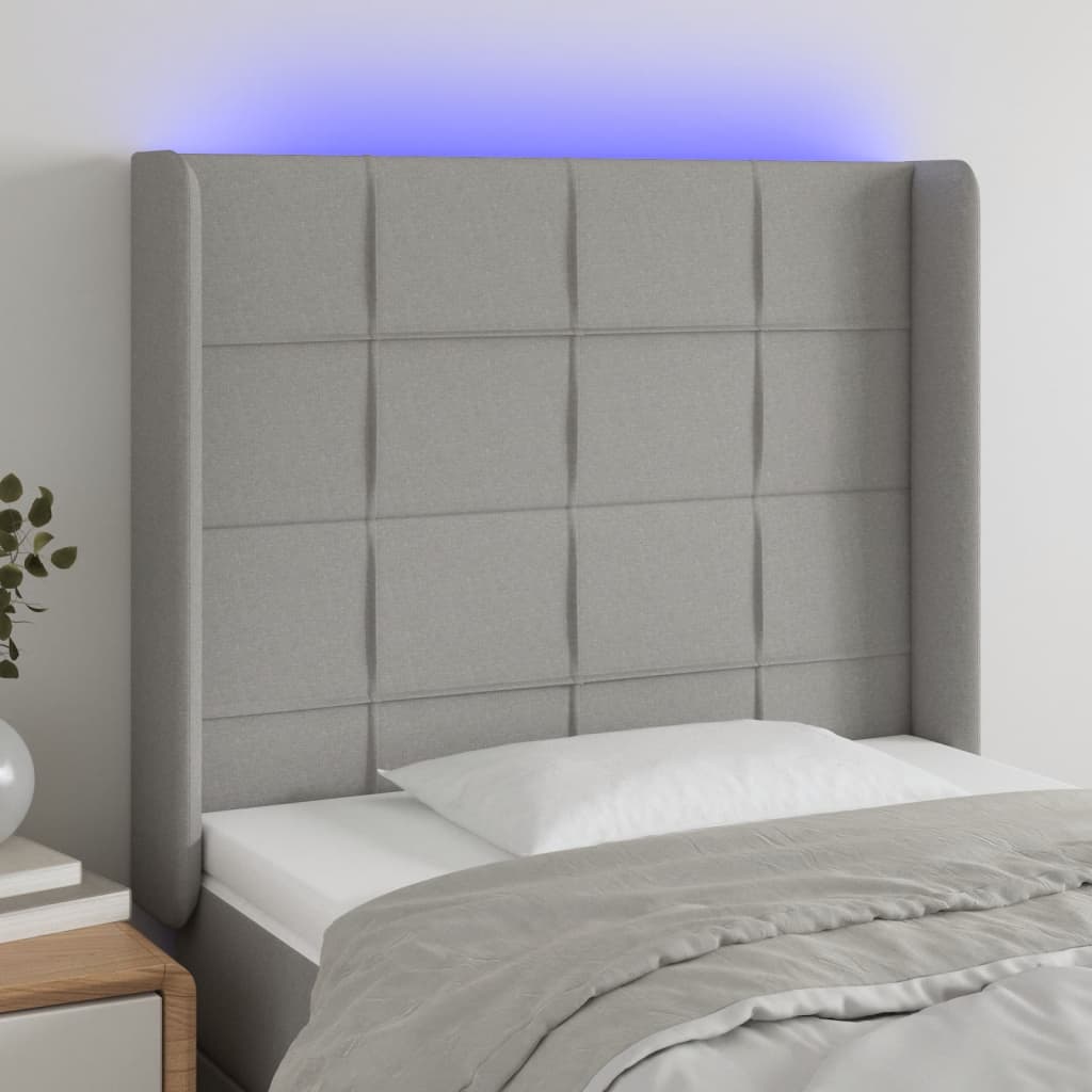 Hoofdbord LED 83x16x118/128 cm stof lichtgrijs is nu te koop bij PeponiXL, paradijselijk wonen!