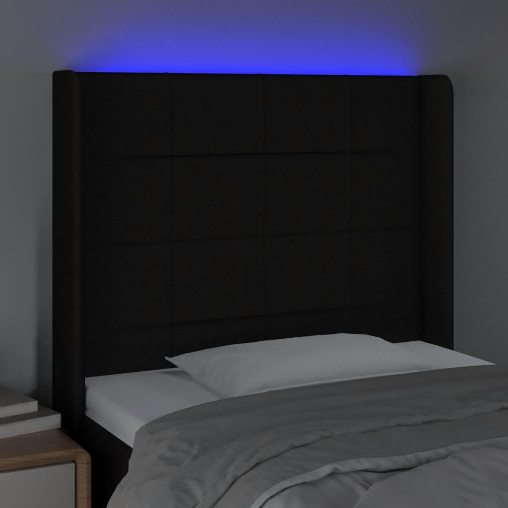 Hoofdbord LED 83x16x118/128 cm stof zwart is nu te koop bij PeponiXL, paradijselijk wonen!