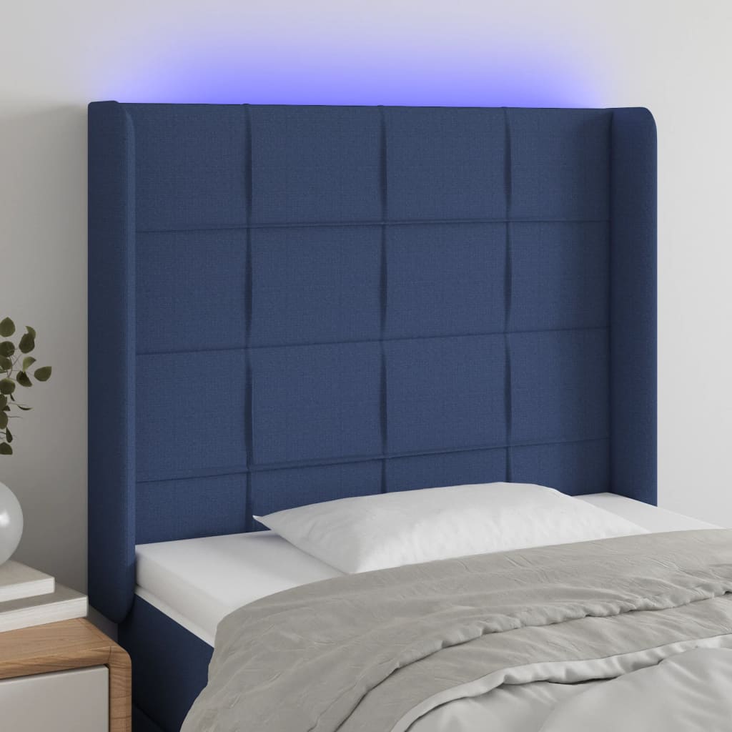 Hoofdbord LED 83x16x118/128 cm stof blauw is nu te koop bij PeponiXL, paradijselijk wonen!