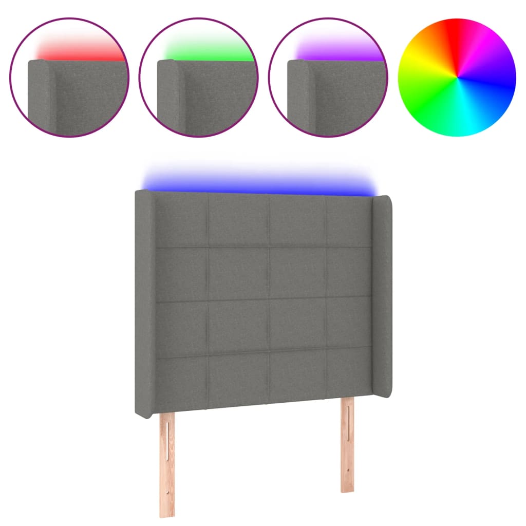 Hoofdbord LED 93x16x118/128 cm stof donkergrijs is nu te koop bij PeponiXL, paradijselijk wonen!
