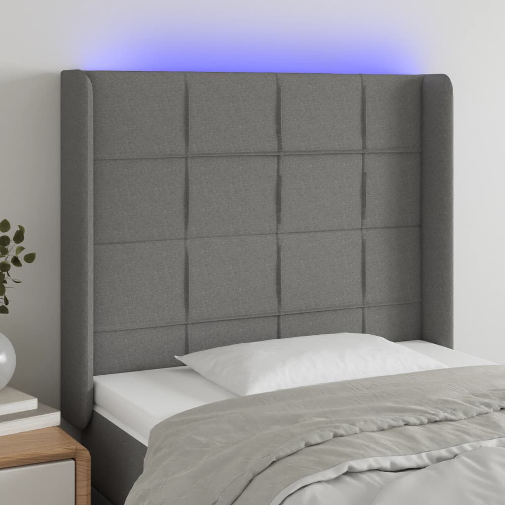 Hoofdbord LED 93x16x118/128 cm stof donkergrijs is nu te koop bij PeponiXL, paradijselijk wonen!