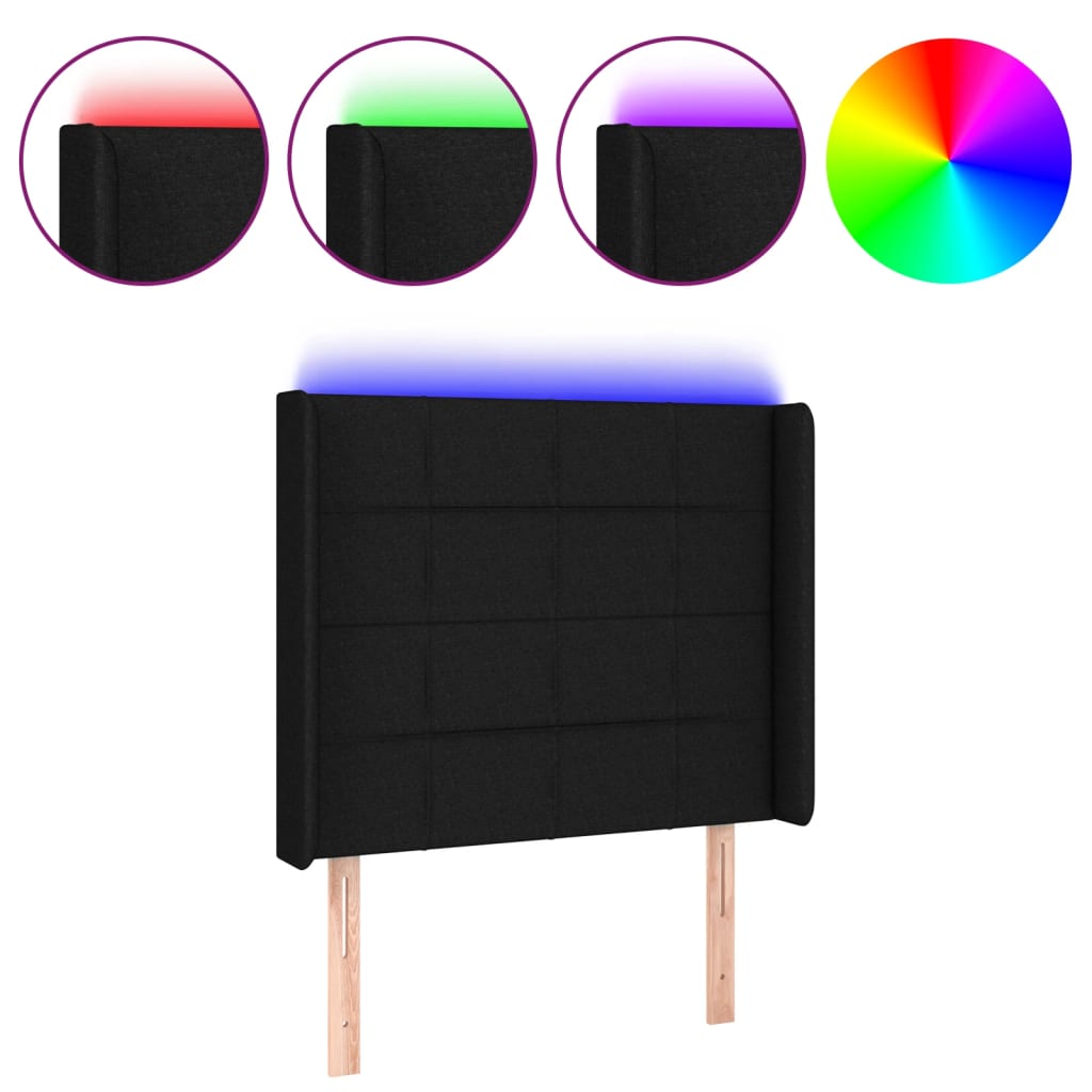 Hoofdbord LED 93x16x118/128 cm stof zwart is nu te koop bij PeponiXL, paradijselijk wonen!
