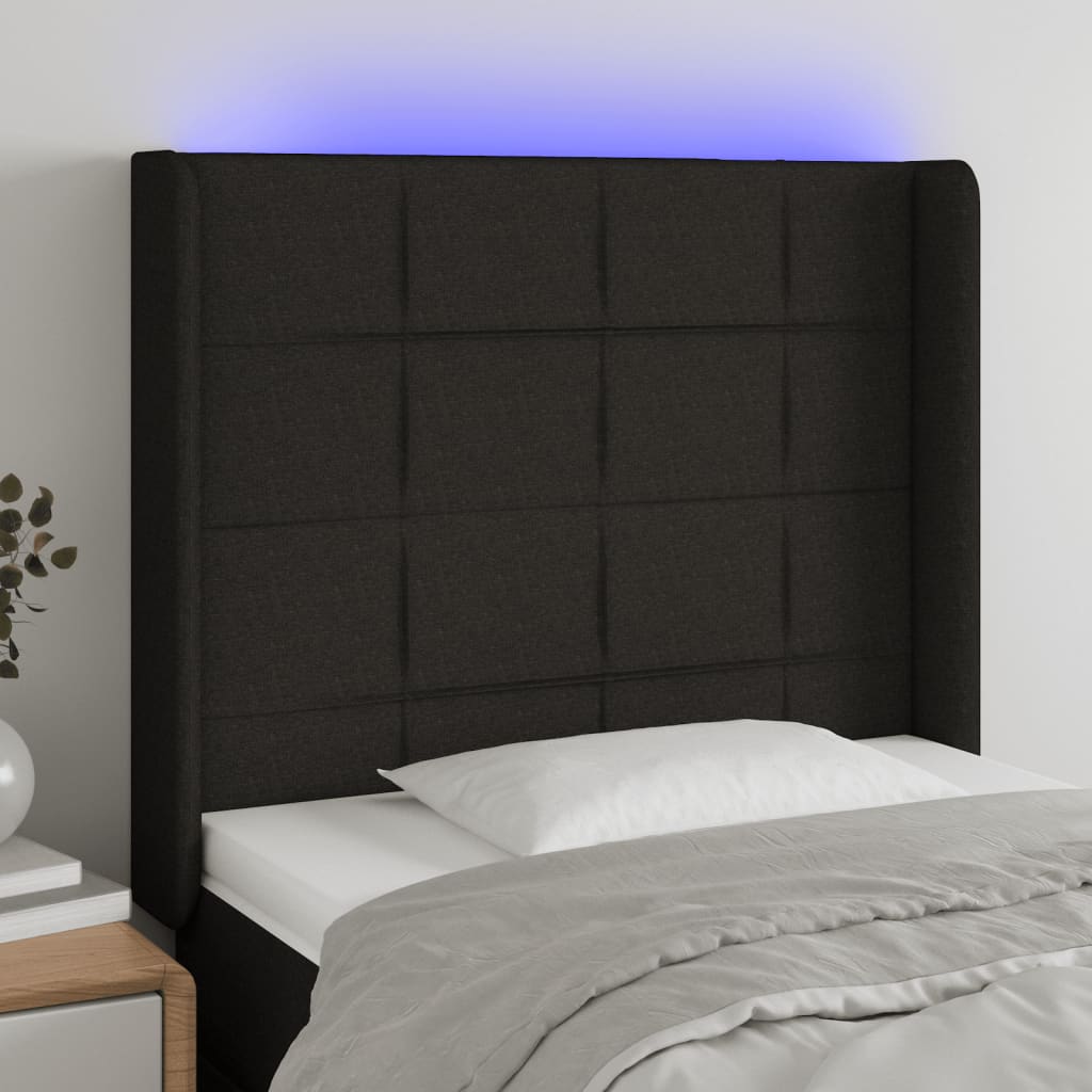 Hoofdbord LED 93x16x118/128 cm stof zwart is nu te koop bij PeponiXL, paradijselijk wonen!
