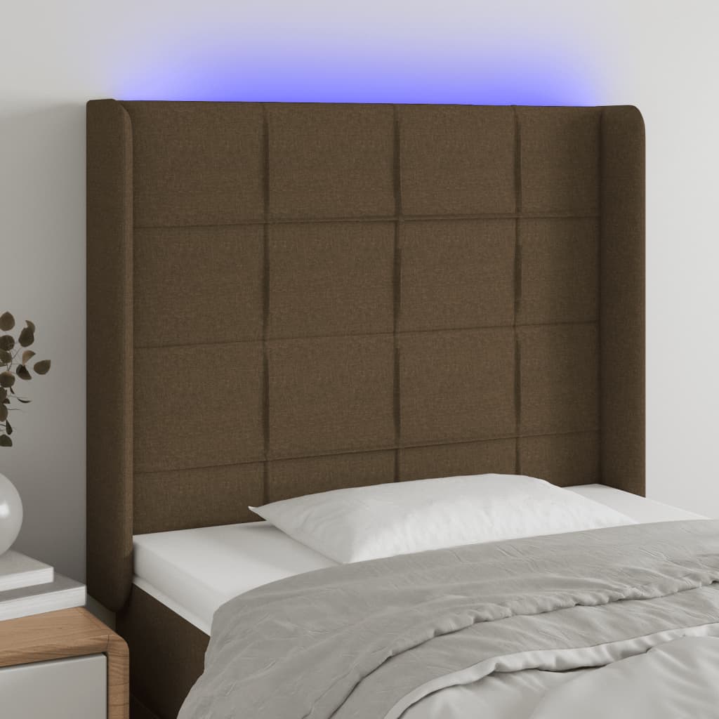 Hoofdbord LED 93x16x118/128 cm stof donkerbruin is nu te koop bij PeponiXL, paradijselijk wonen!