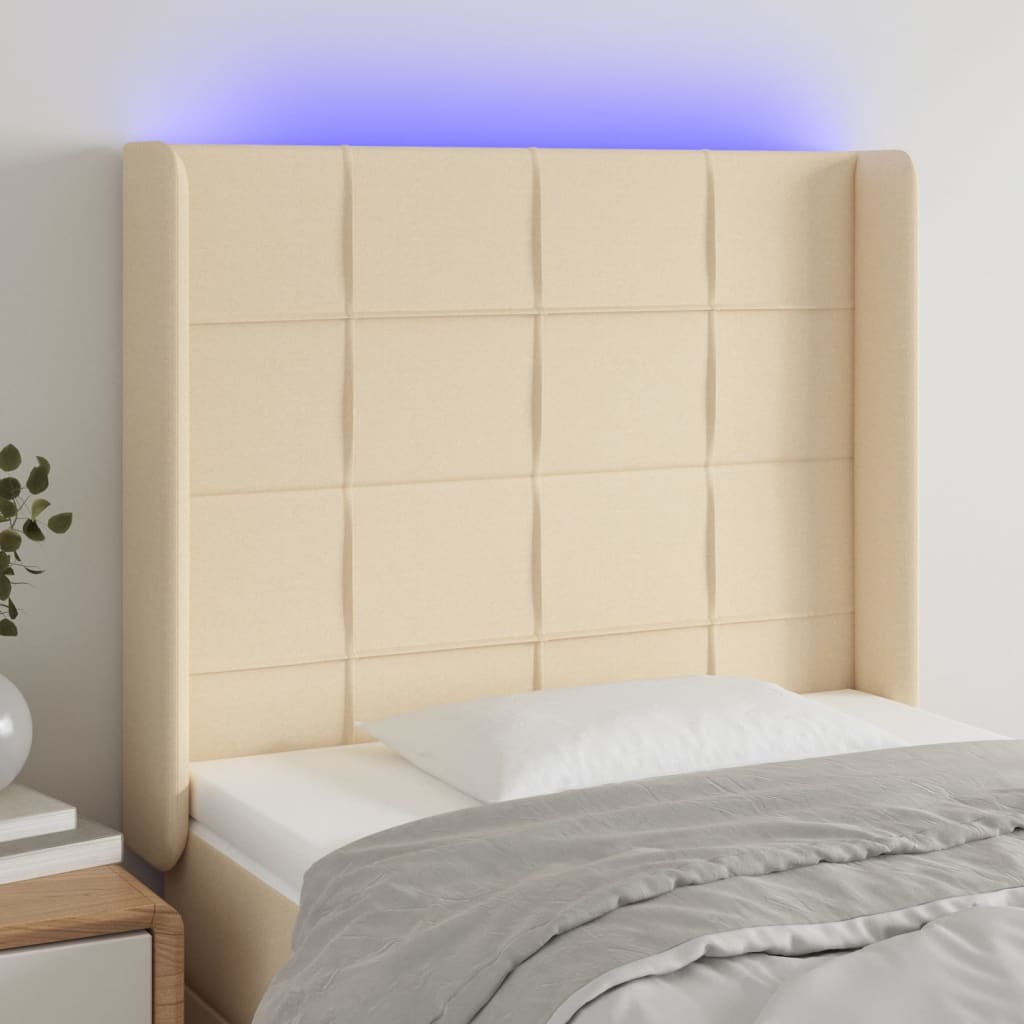 Hoofdbord LED 93x16x118/128 cm stof crèmekleurig is nu te koop bij PeponiXL, paradijselijk wonen!