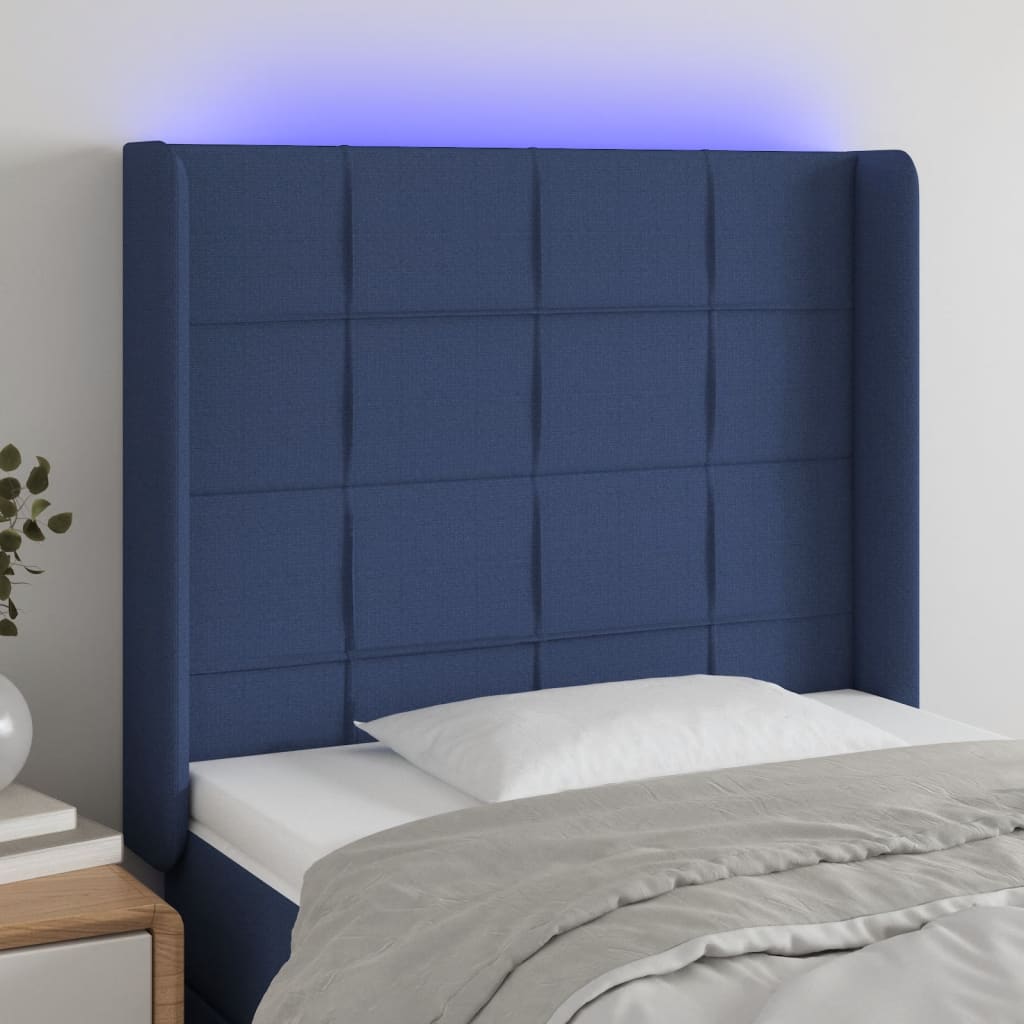 Hoofdbord LED 93x16x118/128 cm stof blauw is nu te koop bij PeponiXL, paradijselijk wonen!