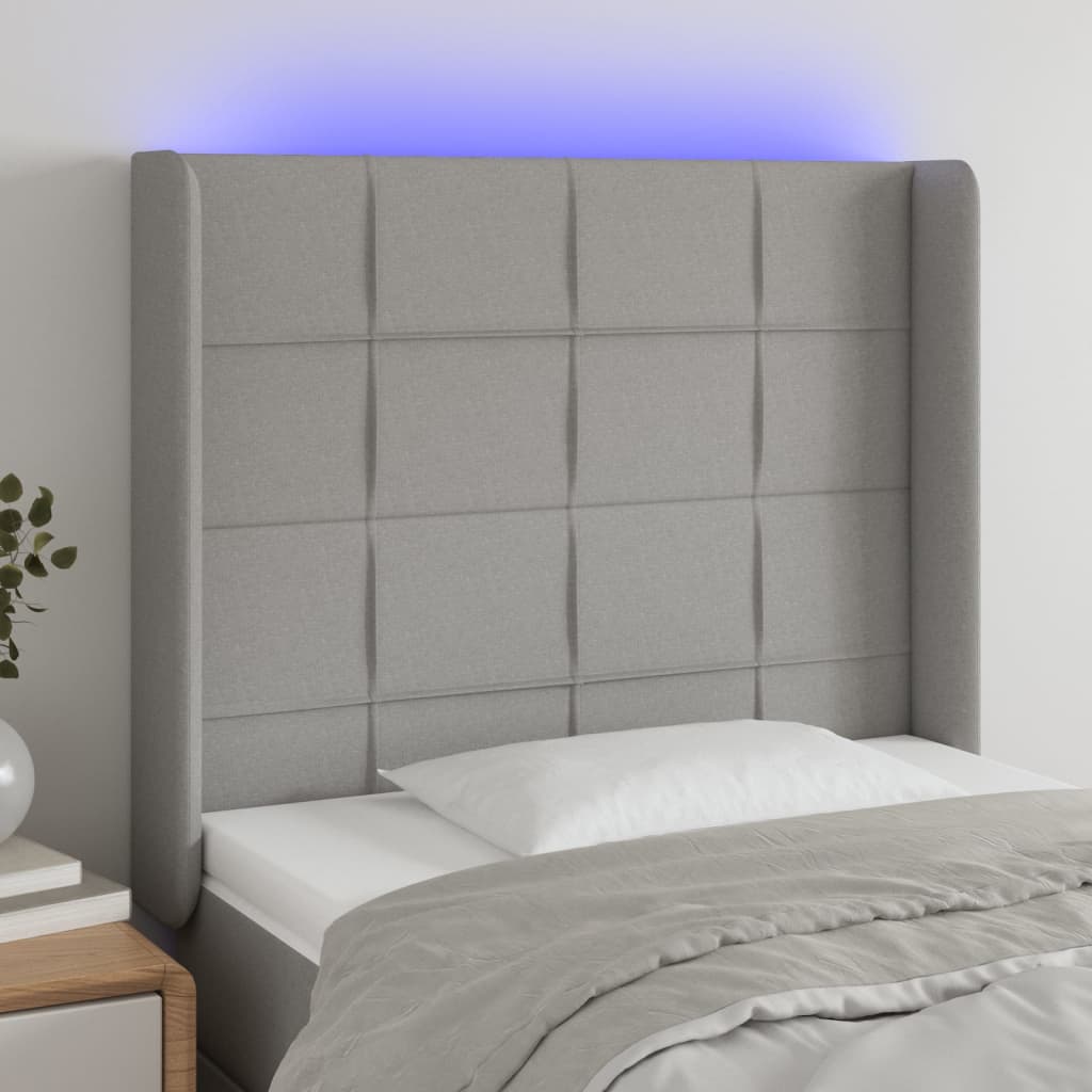 Hoofdbord LED 103x16x118/128 cm stof lichtgrijs is nu te koop bij PeponiXL, paradijselijk wonen!
