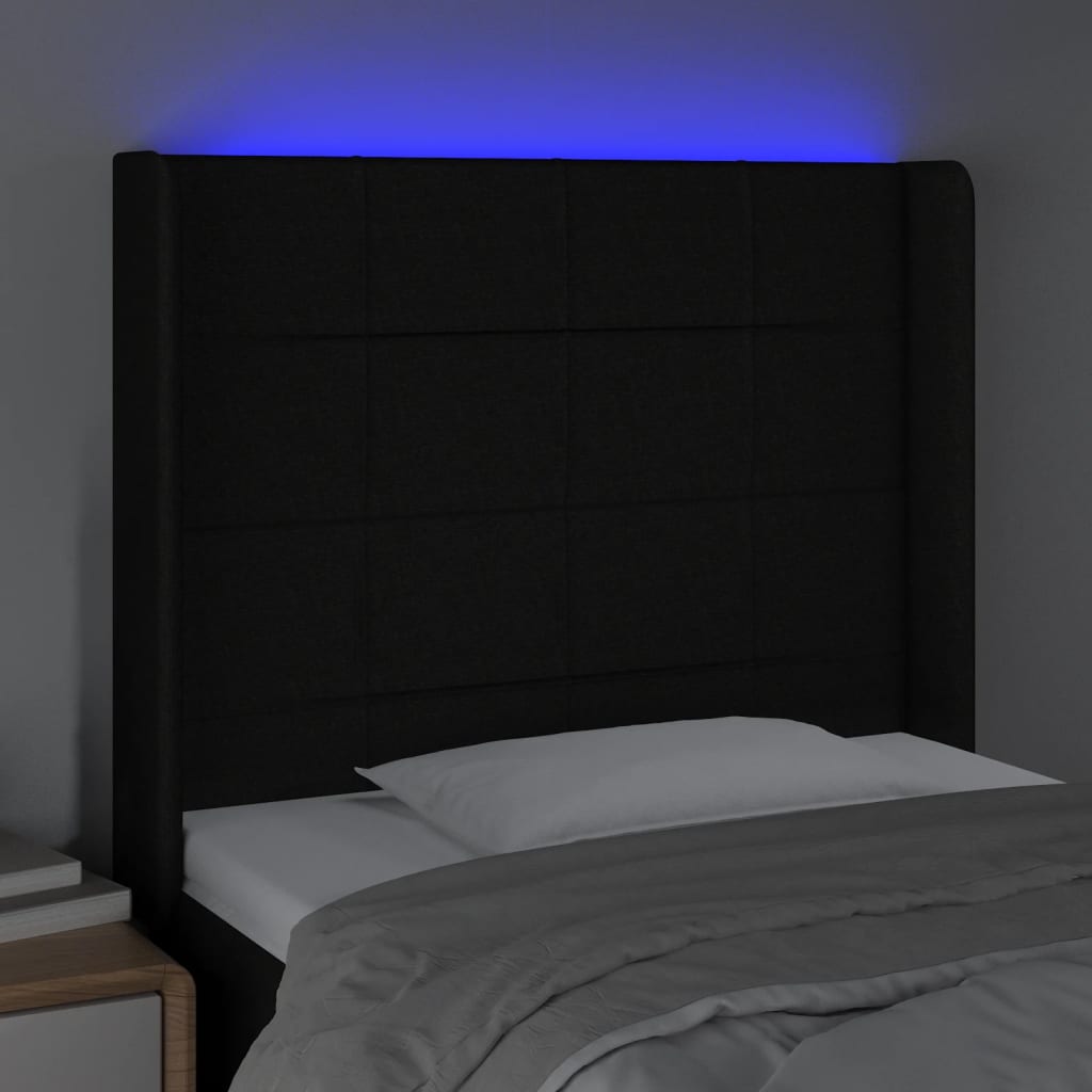 Hoofdbord LED 103x16x118/128 cm stof zwart is nu te koop bij PeponiXL, paradijselijk wonen!