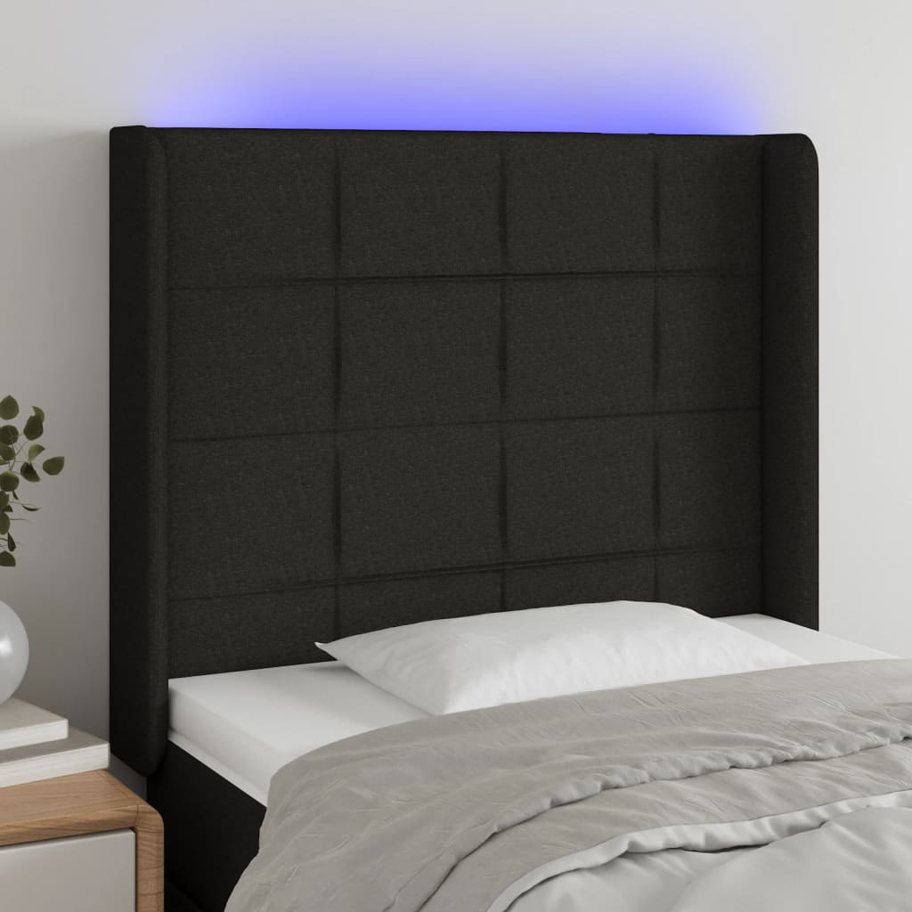 Hoofdbord LED 103x16x118/128 cm stof zwart is nu te koop bij PeponiXL, paradijselijk wonen!