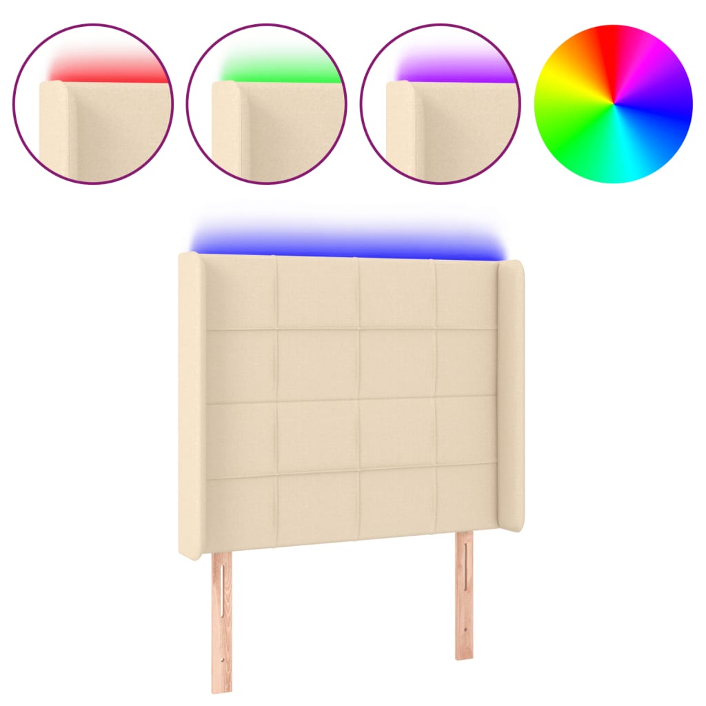 Hoofdbord LED 103x16x118/128 cm stof crèmekleurig is nu te koop bij PeponiXL, paradijselijk wonen!