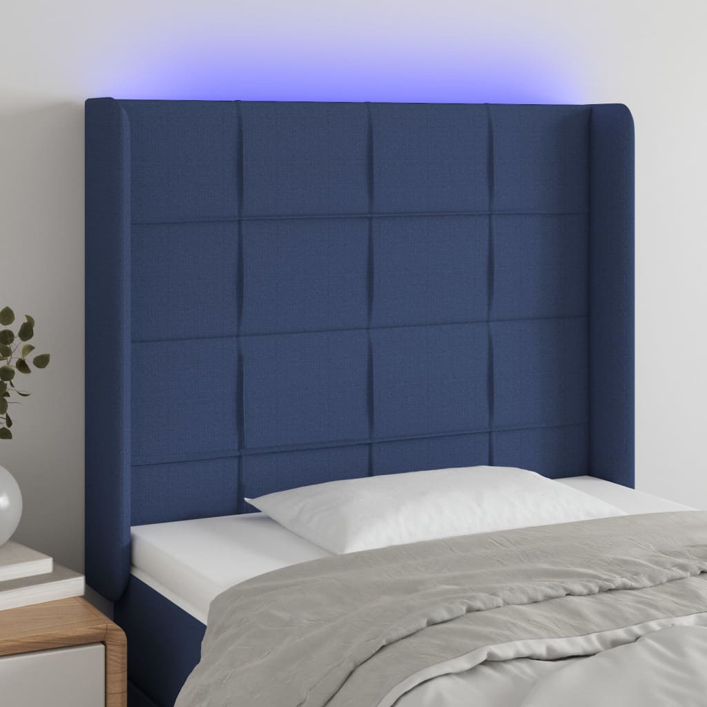 Hoofdbord LED 103x16x118/128 cm stof blauw is nu te koop bij PeponiXL, paradijselijk wonen!