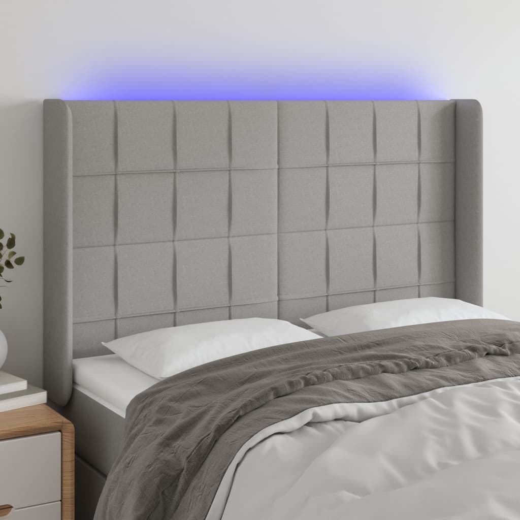 Hoofdbord LED 147x16x118/128 cm stof lichtgrijs is nu te koop bij PeponiXL, paradijselijk wonen!