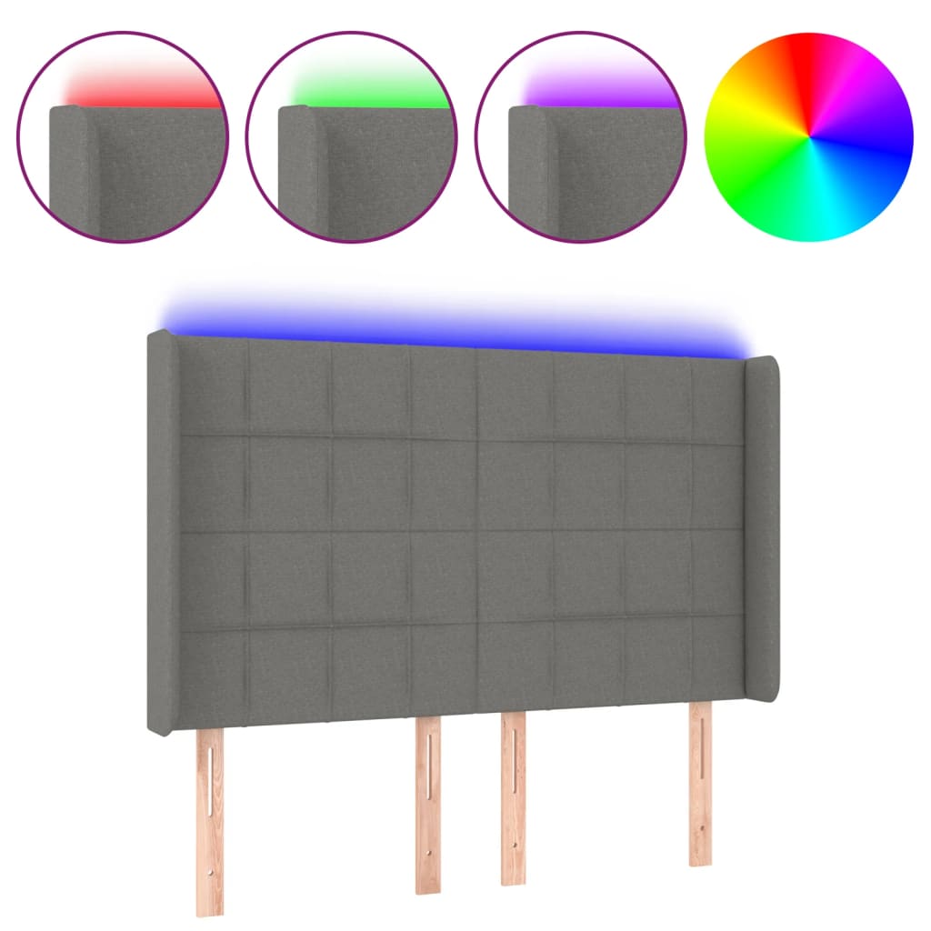 Hoofdbord LED 147x16x118/128 cm stof donkergrijs is nu te koop bij PeponiXL, paradijselijk wonen!
