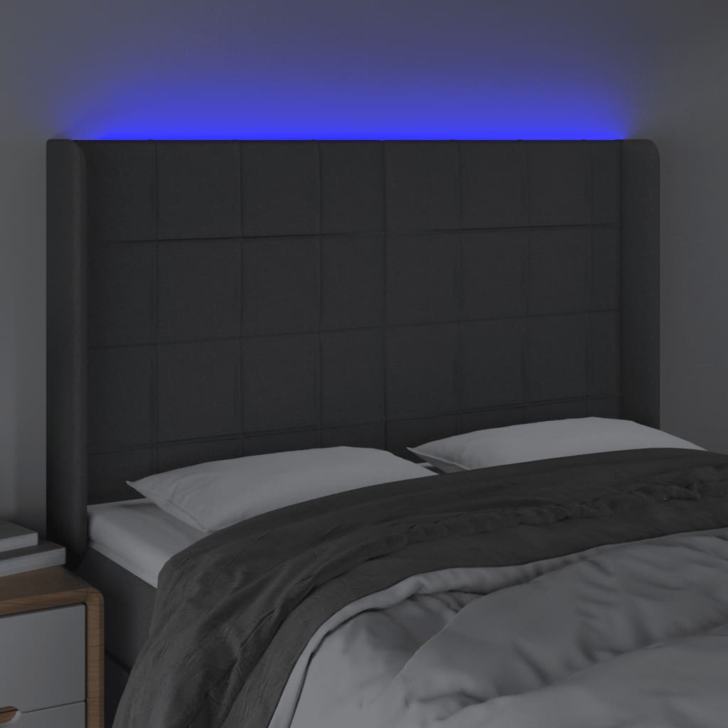 Hoofdbord LED 147x16x118/128 cm stof donkergrijs is nu te koop bij PeponiXL, paradijselijk wonen!