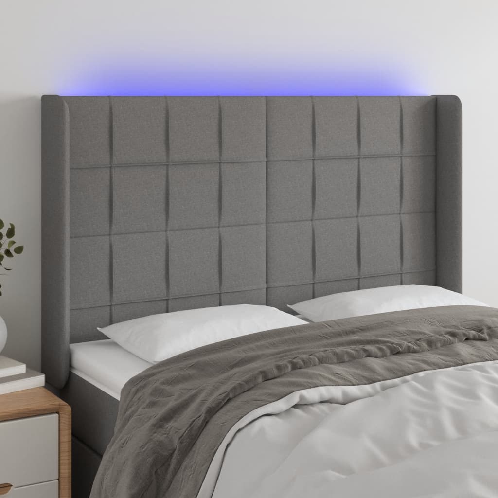 Hoofdbord LED 147x16x118/128 cm stof donkergrijs is nu te koop bij PeponiXL, paradijselijk wonen!