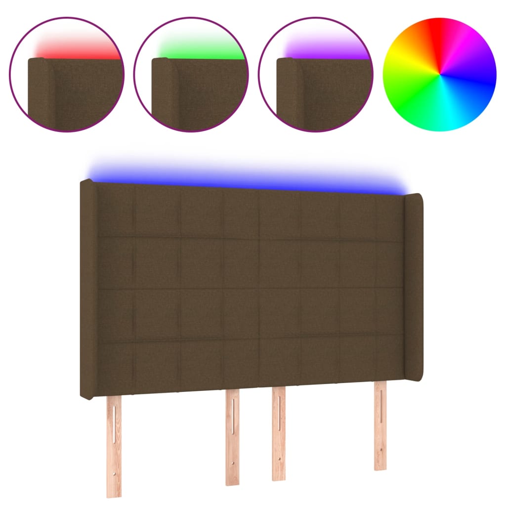 Hoofdbord LED 147x16x118/128 cm stof donkerbruin is nu te koop bij PeponiXL, paradijselijk wonen!