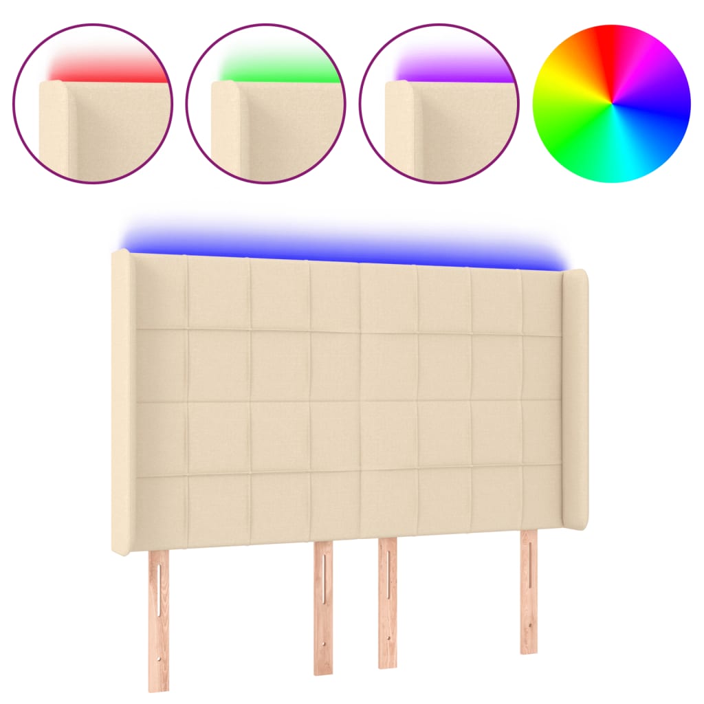 Hoofdbord LED 147x16x118/128 cm stof crèmekleurig is nu te koop bij PeponiXL, paradijselijk wonen!