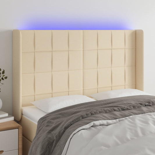Hoofdbord LED 147x16x118/128 cm stof crèmekleurig is nu te koop bij PeponiXL, paradijselijk wonen!