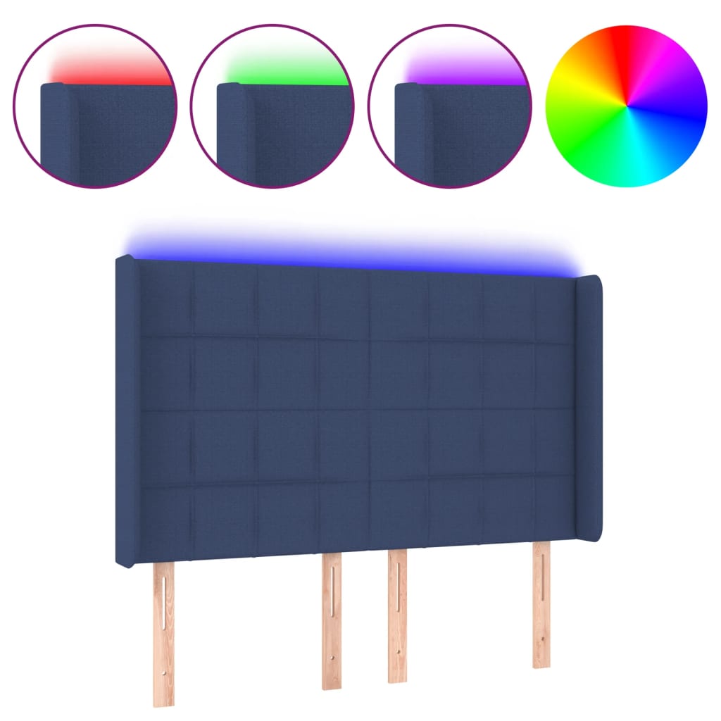 Hoofdbord LED 147x16x118/128 cm stof blauw is nu te koop bij PeponiXL, paradijselijk wonen!